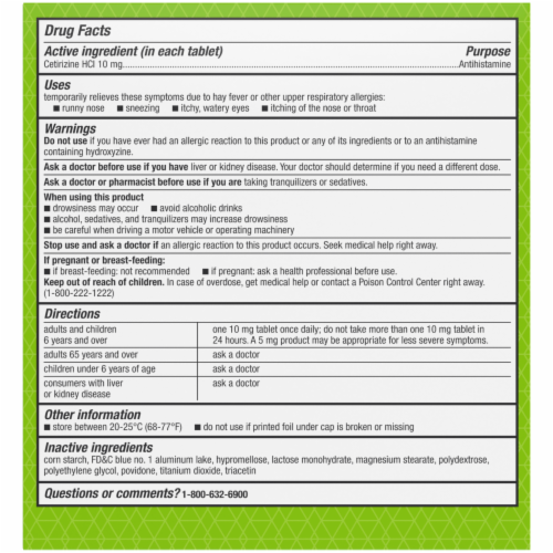 Kroger® All Day Allergy Tablets Perspective: back