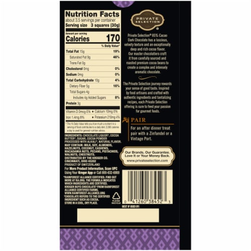 Private Selection® 85% Cacao Dark Chocolate Swiss Bar Perspective: back