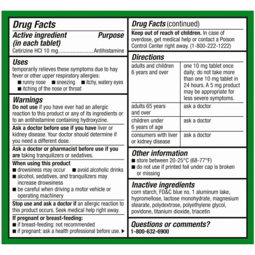 Kroger® All Day Allergy 24-Hour Relief Antihistamine Tablets Perspective: back
