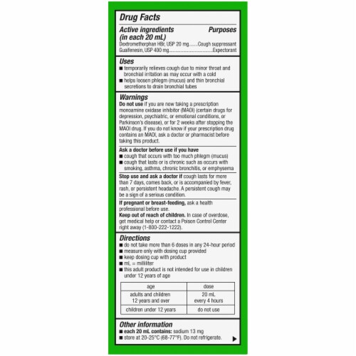 Kroger® Tussin DM Raspberry & Menthol Flavor Liquid Cough Suppressant & Expectorant Medicine Perspective: back