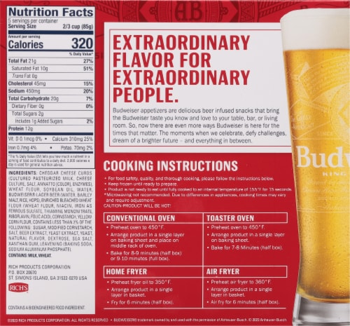 Budweiser Beer Battered Cheese Curds Perspective: back