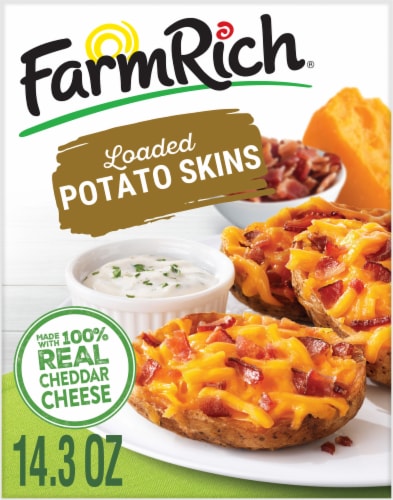 Farm Rich Hand Stuffed Cheddar Cheese and Bacon Loaded Potato Skins Perspective: back