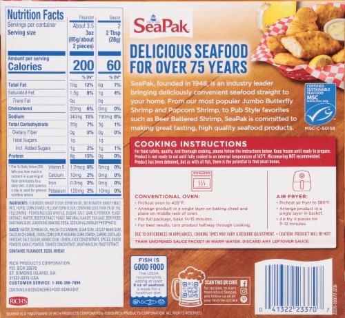 SeaPak™ Beer Battered Flounder Strips Perspective: back