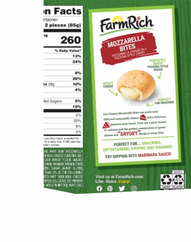 Farm Rich Mozzarella Bites, Frozen Appetizer Perspective: back