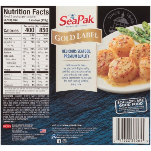 SeaPak™ Gold Label Garlic Butter Scallops Perspective: back