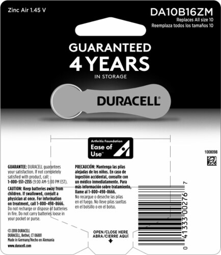 Duracell® Size 10 Hearing Aid Batteries Perspective: back