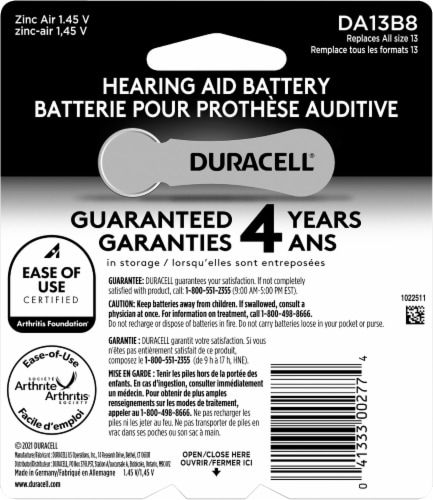 Duracell® Size 13 Hearing Aid Batteries Perspective: back