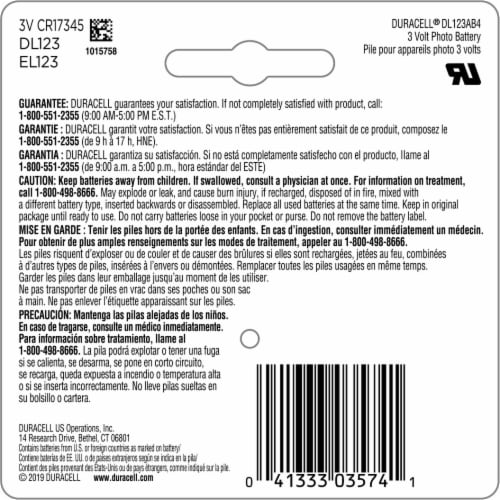 Duracell® Lithium 123 Specialty Batteries Perspective: back