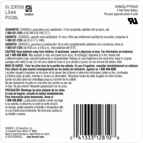 Duracell® 28L Lithium Battery Perspective: back