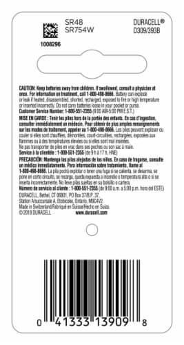 Duracell 309/393 Silver Oxide Specialty Battery Perspective: back
