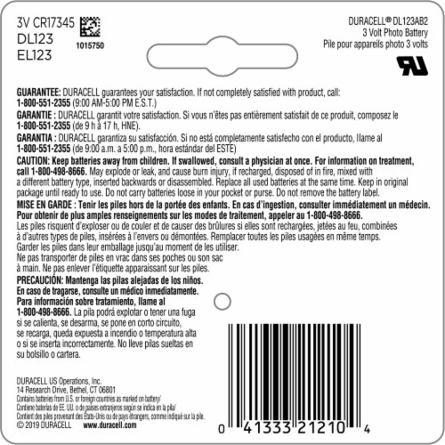 Duracell® 123 Lithium Batteries Perspective: back