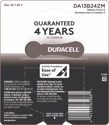 Duracell Size 13 Hearing Aid Batteries Perspective: back