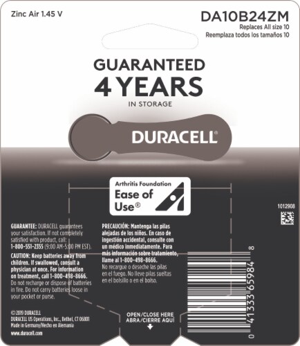 Duracell® Size 10 Hearing Aid Batteries Perspective: back