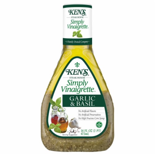 Ken's Steak House Simply Vinaigrette Garlic & Basil Salad Dressing Perspective: back