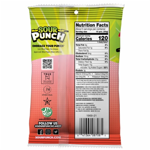 Sour Punch King Size Rad Reds Fruity Flavors Candy Bites Perspective: back