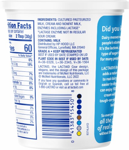 Lactaid® Lactose Free Sour Cream Perspective: back