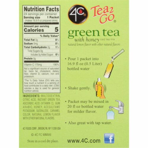 4C® Sugar Free Green Tea with Honey Tea2Go® Iced Tea Mix Perspective: back