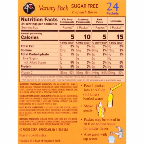 4C® Sugar Free Drink Mix Variety Pack 24 Count Perspective: back