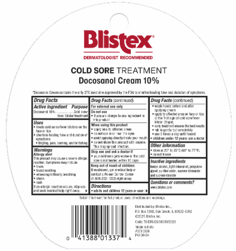 Blistex® Cold Sore Treatment Cream Perspective: back
