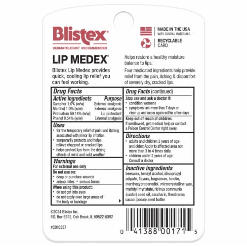 Blistex® Lip Medex® Moisturizer Lip Protectant Perspective: back