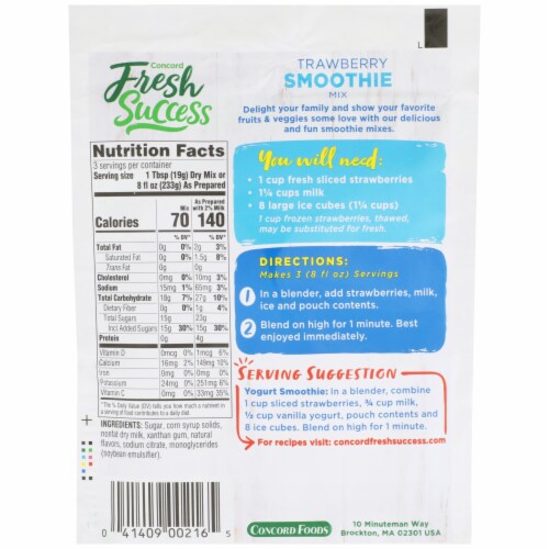 Concord Foods Fresh Success Strawberry Smoothie Mix Perspective: back