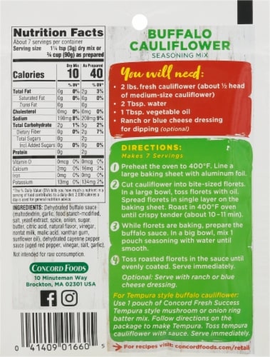 Concord Fresh Success Buffalo Cauliflower Seasoning Mix Perspective: back
