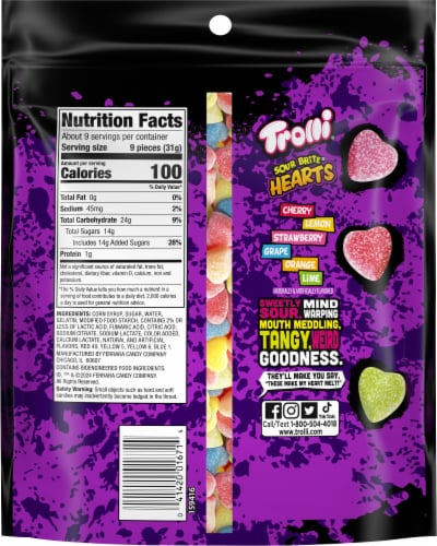 Trolli® Sour Brite® Hearts Valentine's Candy Bag Perspective: back