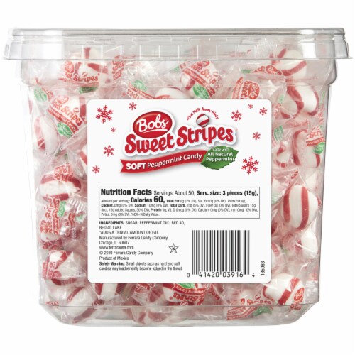 Bob's® Holiday Sweet Stripes Soft Peppermint Candy Perspective: back