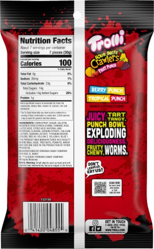 Trolli Fruit Punch Sour Bite Crawlers Gummy Worms Perspective: back