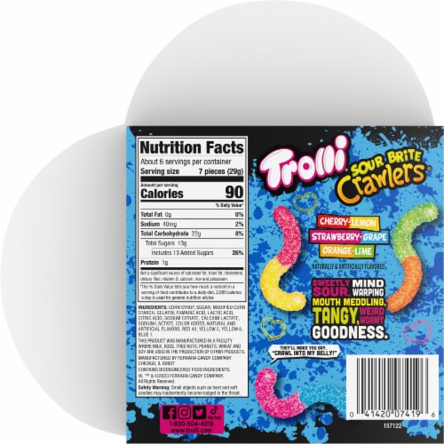 Trolli® Sour Brite® Gummy Crawlers Heart Shaped Valentine Candy Box Perspective: back