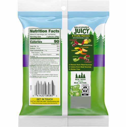 Black Forest Gummy Fruit Flavor Worms Candy Bag Perspective: back