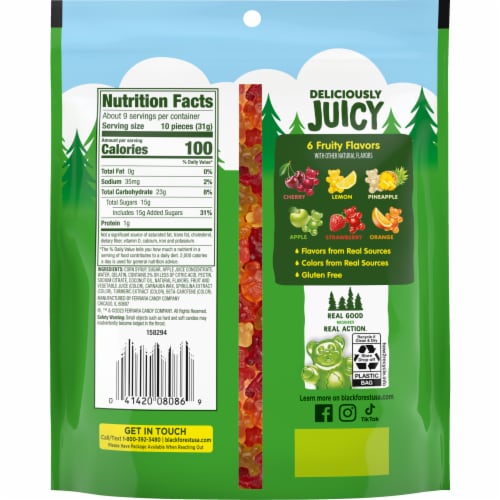 Black Forest Gummy Fruit Flavor Bears Resealable Bag Perspective: back