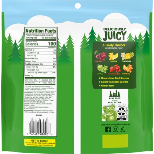 Black Forest Gummy Fruit Flavor Bears Resealable Bag Perspective: back