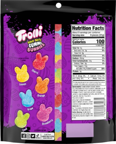 Trolli® Sour Brite® Gummi Bunnies Candy Bag Perspective: back