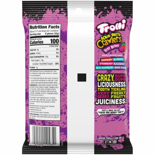 Trolli Very Berry Sour Brite Crawlers Gummi Candy Perspective: back