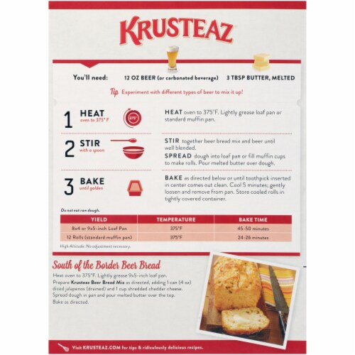 Krusteaz Beer Bread No Knead Mix Perspective: back