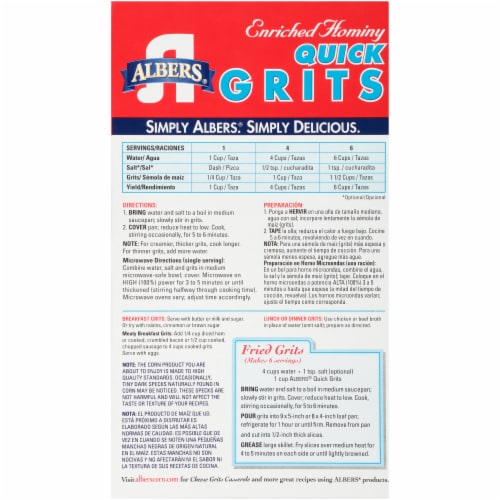 Albers® Enriched Hominy Quick Grits Perspective: back