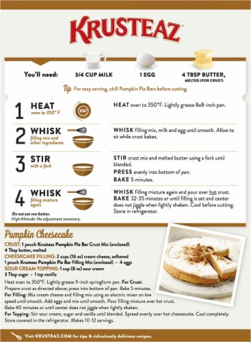 Krusteaz Pumpkin Pie Bar Mix Perspective: back