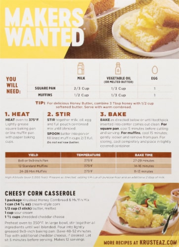 Krusteaz® Honey Cornbread and Muffin Mix Perspective: back