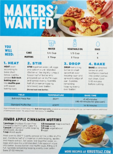 Krusteaz® Gluten Free Cinnamon Crumb Cake Mix Perspective: back