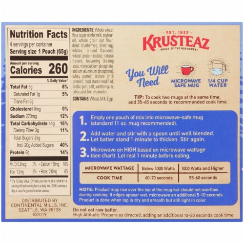 Krusteaz Protein Blueberry Muffin Mug Mix, 4 ct / 2.3 oz Kroger