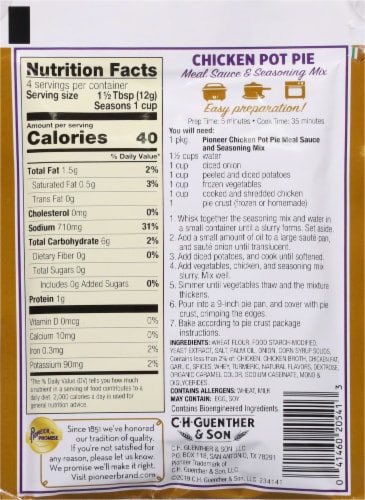 Pioneer™ Chicken Pot Pie Meal Sauce and Seasoning Mix Perspective: back