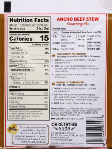 Pioneer™ Ancho Beef Stew Seasoning Mix Perspective: back
