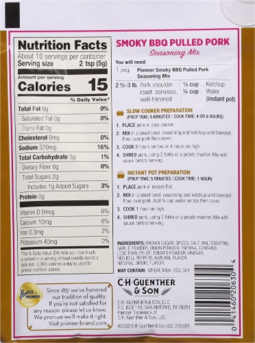 Pioneer™ Smoky BBQ Pork Sauce and Seasoning Mix Perspective: back