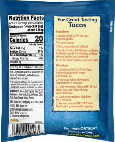 Ortega Fish Taco Seasoning Mix Perspective: back