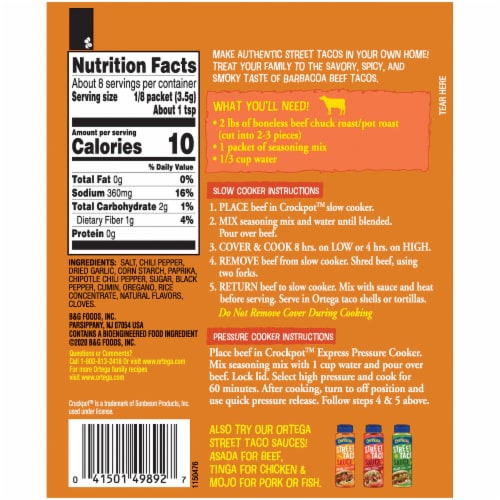 Ortega Street Taco Barbacoa Crockpot Seasoning Mix Perspective: back