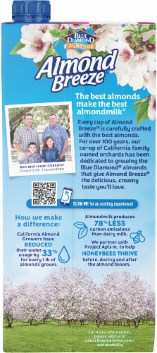 Almond Breeze® Dairy Free Shelf Stable Unsweetened Original Almond Milk Quart Perspective: back