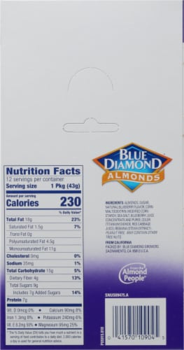 Blue Diamond® Blueberry Flavored Oven Roasted Almonds Tubes Perspective: back