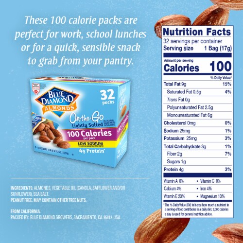 Blue Diamond On-the-Go Lightly Salted 100 Calorie Almond Packs Perspective: back