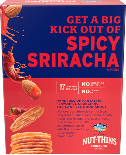 Blue Diamond Almond Nut-Thins Sriracha Rice Cracker Snacks Perspective: back